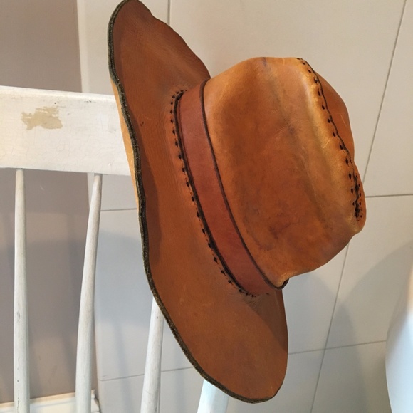 Vintage (handmade) Accessories - Vintage Leather Cowboy Hat XS